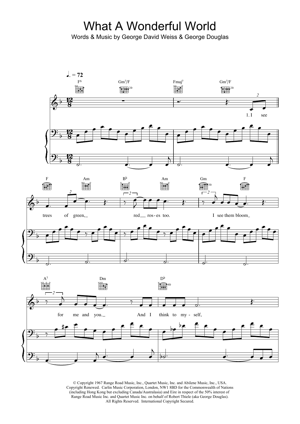 Louis Armstrong What A Wonderful World sheet music notes and chords. Download Printable PDF.