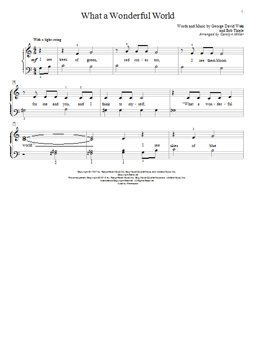 Louis Armstrong What A Wonderful World (arr. Carolyn Miller) sheet music notes and chords arranged for Educational Piano
