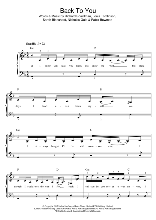 Louis Tomlinson Back To You (feat. Bebe Rexha & Digital Farm Animals) sheet music notes and chords arranged for Beginner Ukulele
