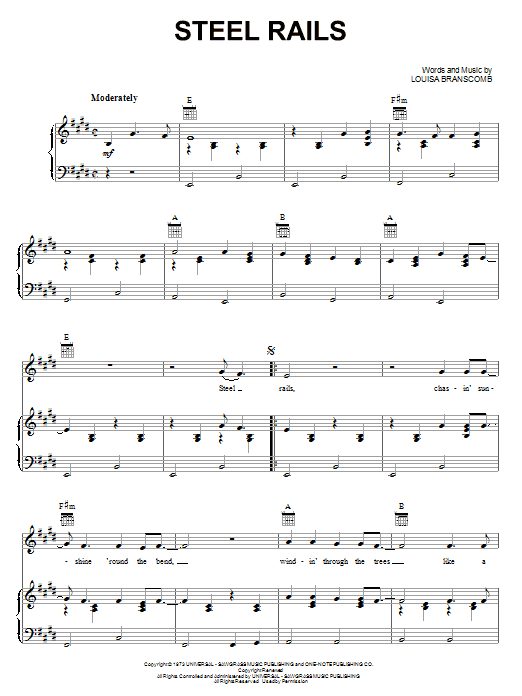 Louisa Branscomb Steel Rails sheet music notes and chords arranged for Piano, Vocal & Guitar Chords (Right-Hand Melody)