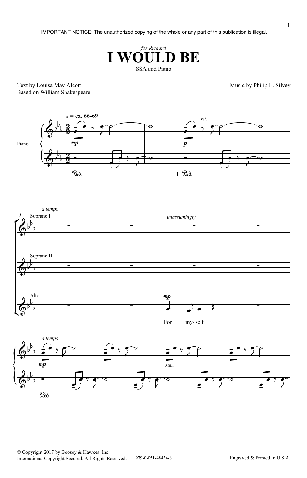Louisa May Alcott I Would Be sheet music notes and chords arranged for SSA Choir