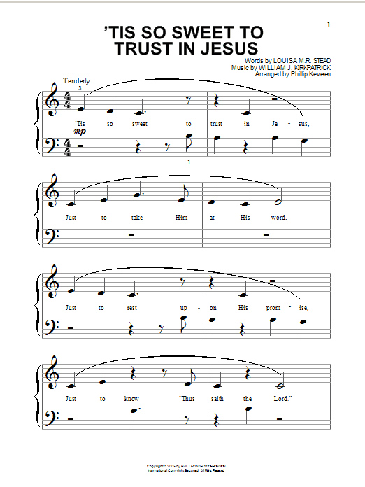 Louisa M.R. Stead 'Tis So Sweet To Trust In Jesus (arr. Phillip Keveren) sheet music notes and chords arranged for Piano Solo