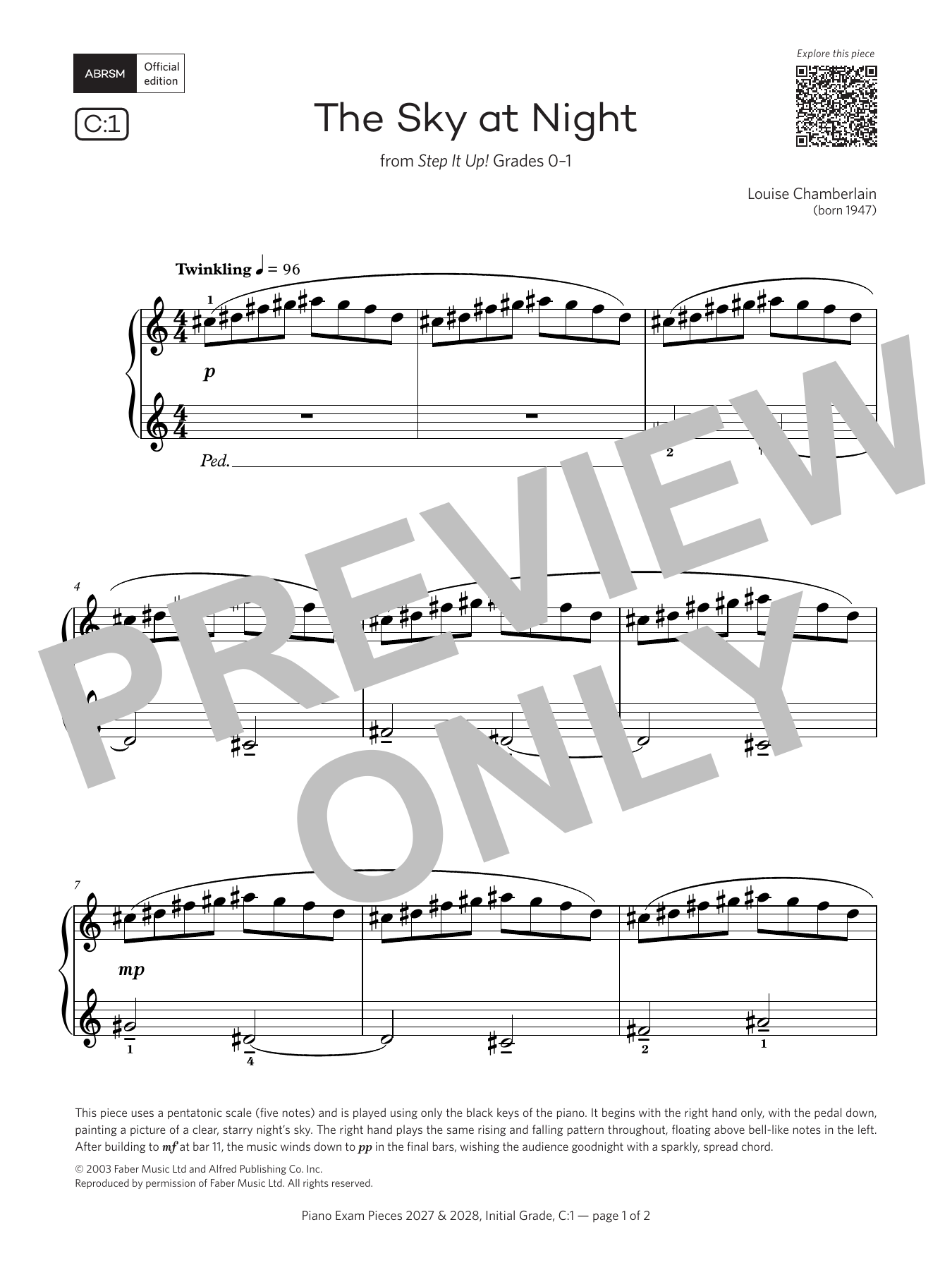 Louise Chamberlain The Sky at Night (Grade Initial, list C1, from the ABRSM Piano Syllabus 2027 & 2028) sheet music notes and chords arranged for Piano Solo