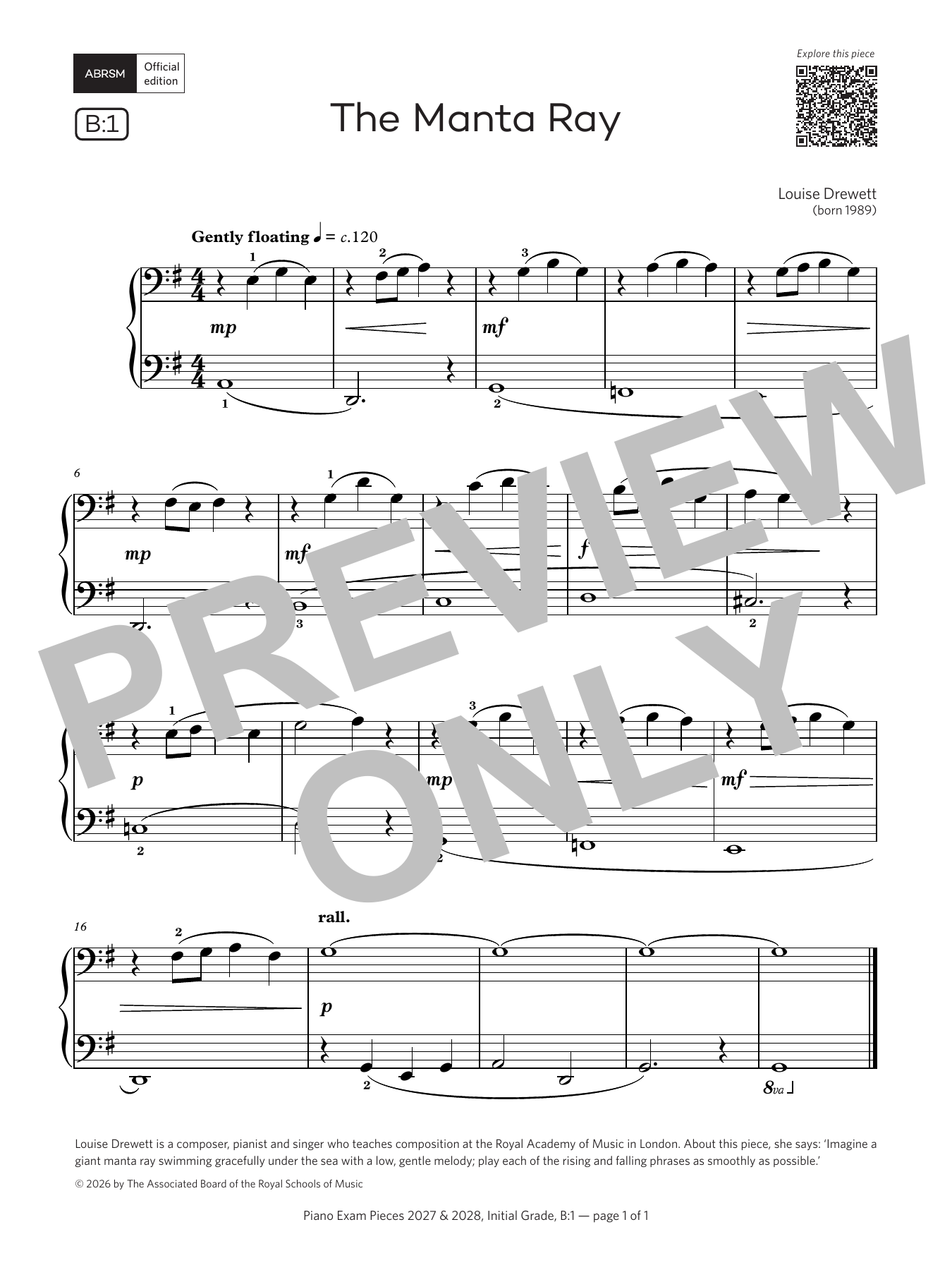 Louise Drewett The Manta Ray (Grade Initial, list B1, from the ABRSM Piano Syllabus 2027 & 2028) sheet music notes and chords arranged for Piano Solo