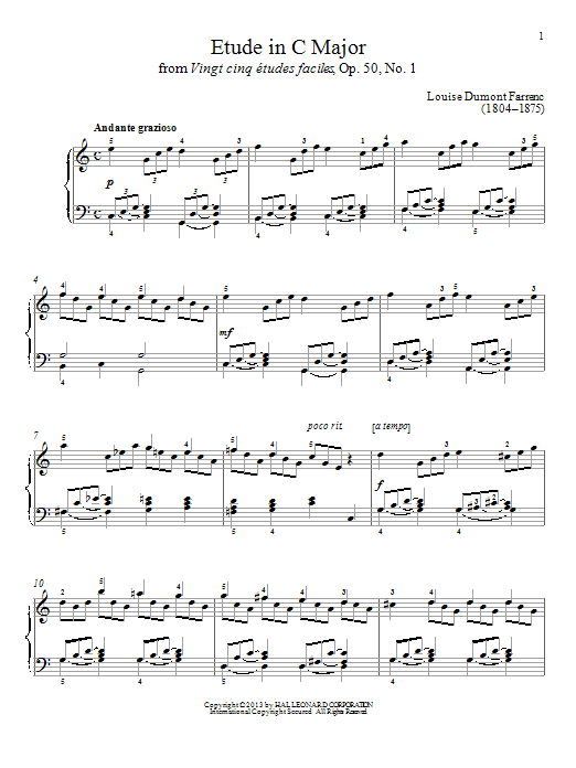 Louise Dumont Farrenc Etude in C Major sheet music notes and chords arranged for Piano Solo