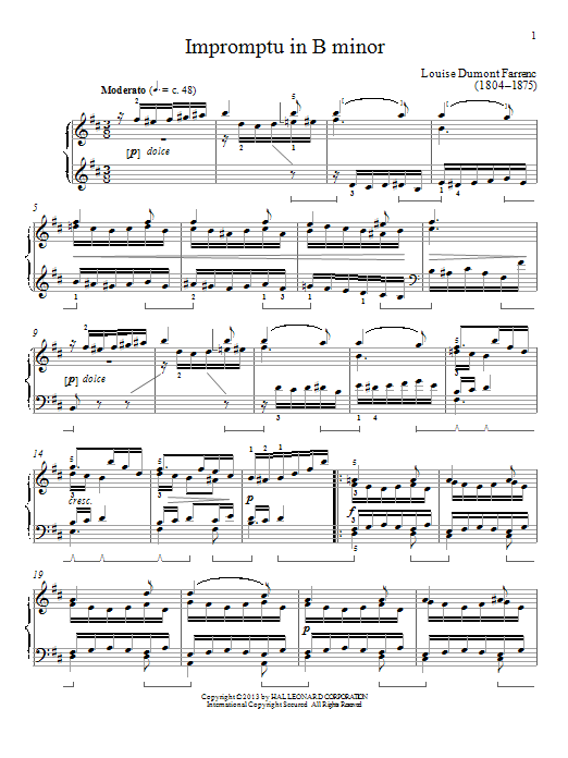 Louise Dumont Farrenc Impromptu In B Minor sheet music notes and chords arranged for Piano Solo