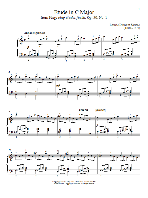 Louise Dumont Farrenc Etude In C Major sheet music notes and chords arranged for Piano Solo