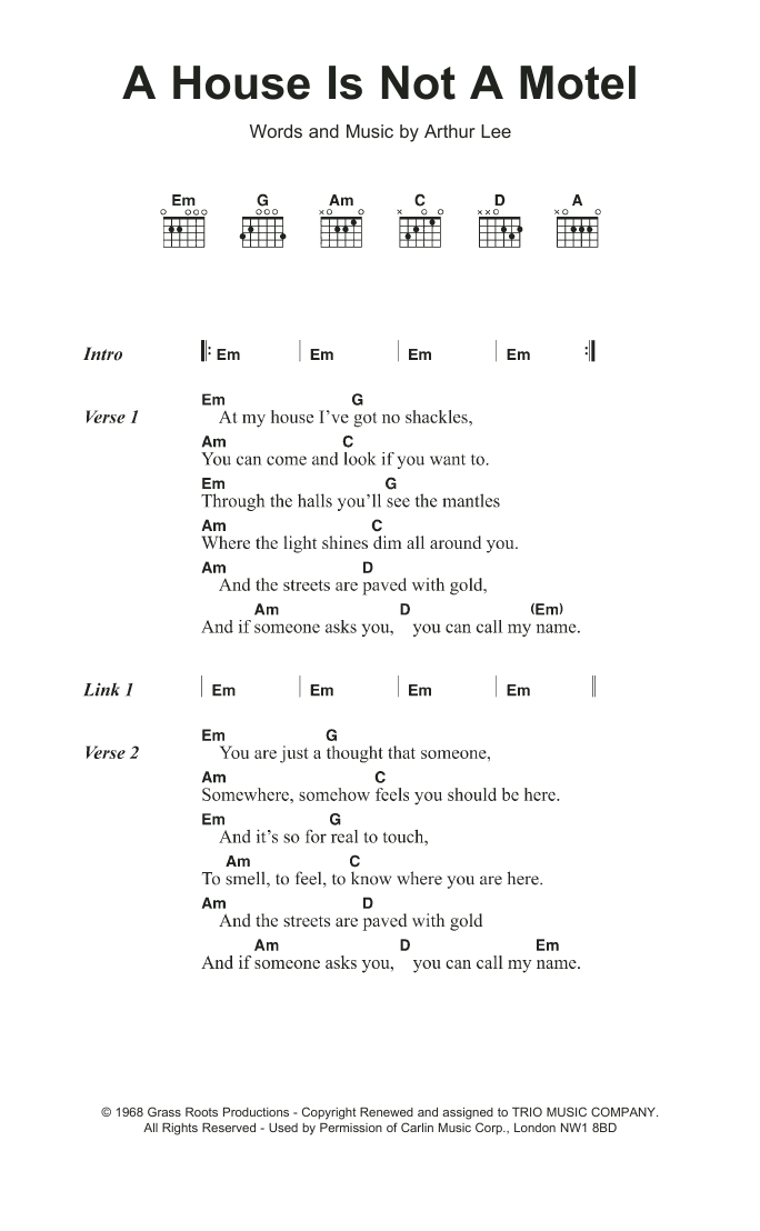 Love A House Is Not A Motel sheet music notes and chords arranged for Guitar Chords/Lyrics