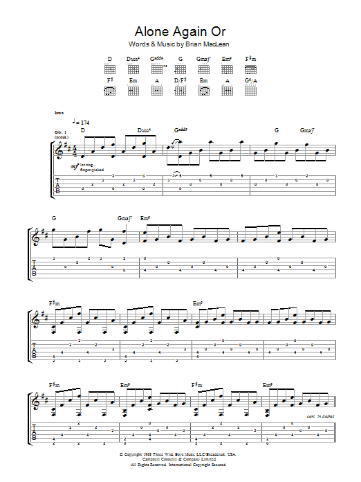 Love Alone Again Or sheet music notes and chords arranged for Guitar Tab