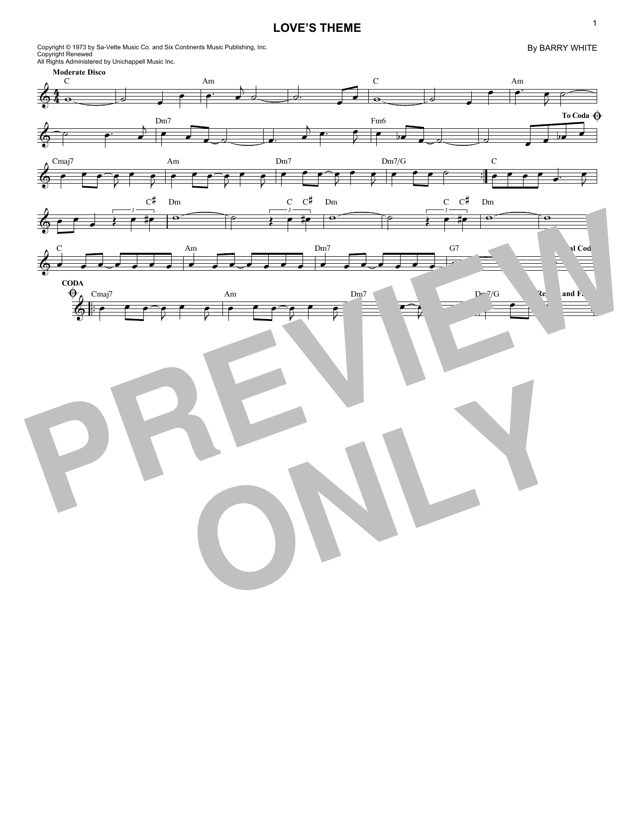 Love Unlimited Orchestra Love's Theme sheet music notes and chords arranged for Lead Sheet / Fake Book