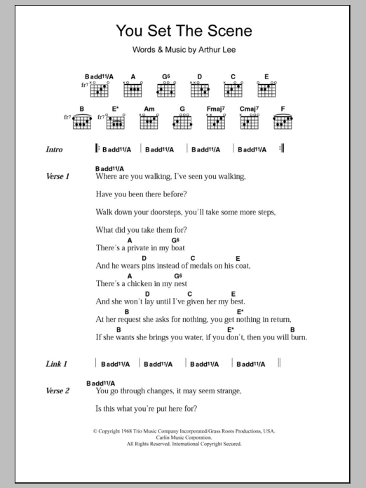 Love You Set The Scene sheet music notes and chords arranged for Guitar Chords/Lyrics
