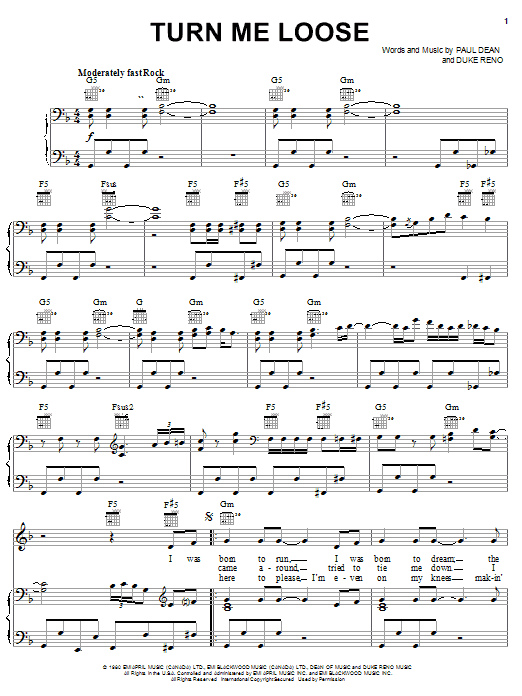 Loverboy Turn Me Loose sheet music notes and chords arranged for Piano, Vocal & Guitar Chords (Right-Hand Melody)
