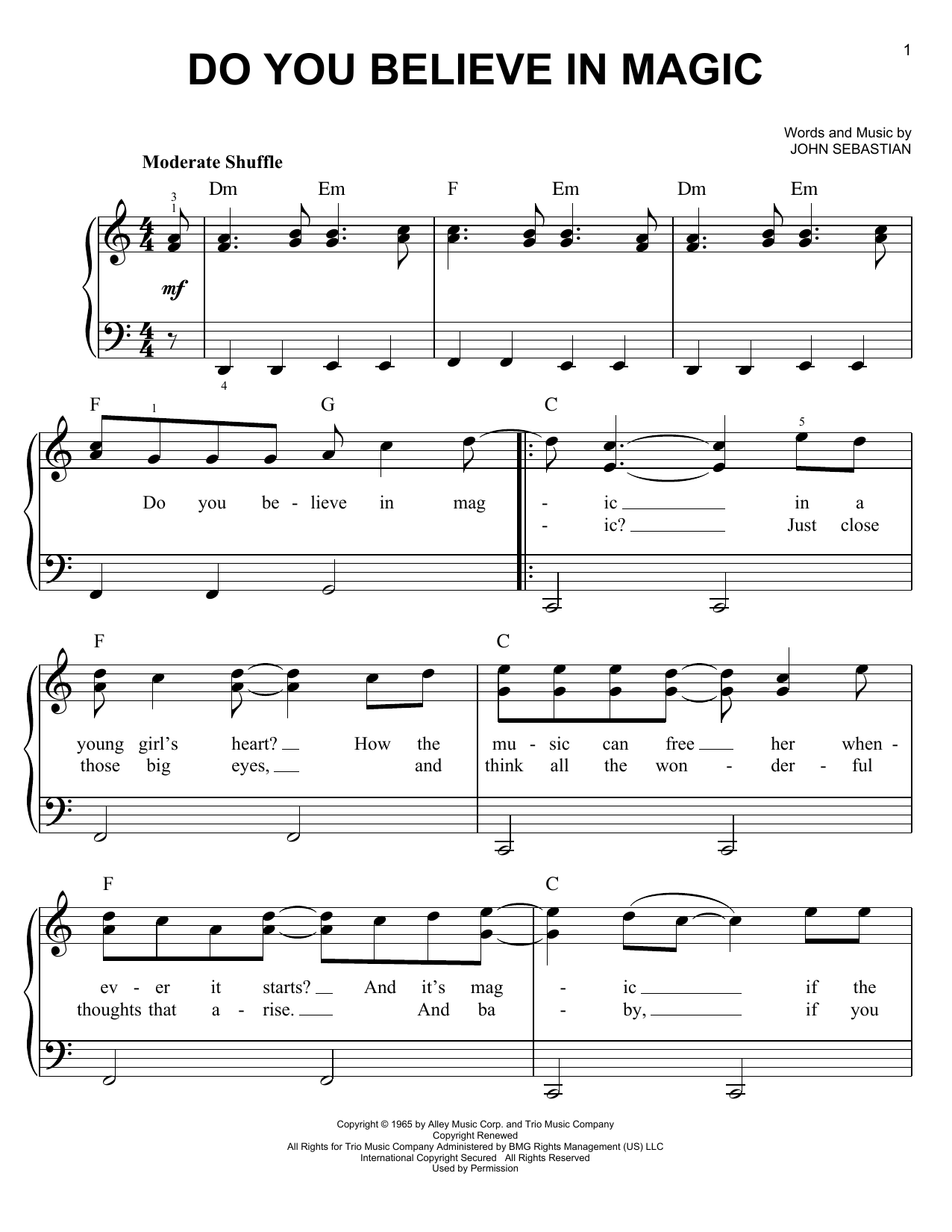Lovin' Spoonful Do You Believe In Magic sheet music notes and chords arranged for Trumpet Solo
