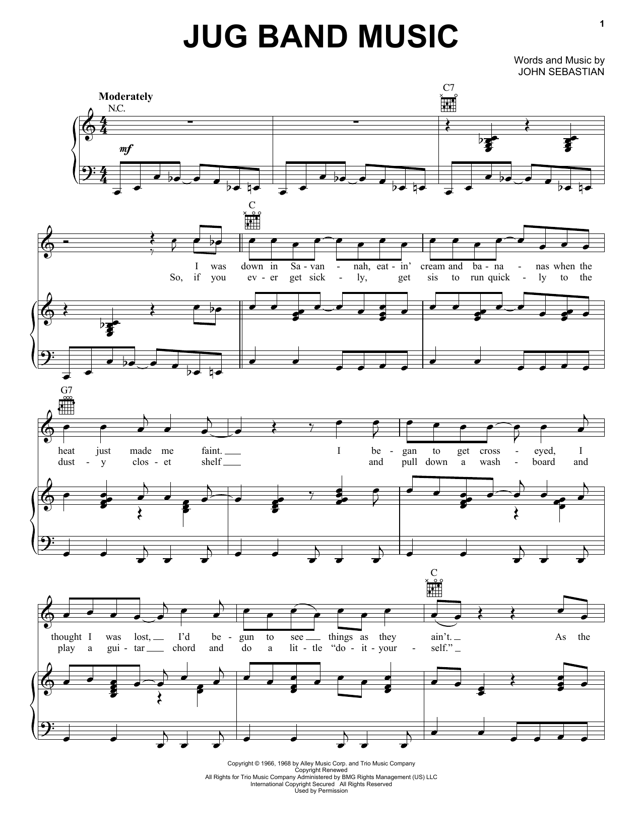 Lovin' Spoonful Jug Band Music sheet music notes and chords arranged for Piano, Vocal & Guitar Chords (Right-Hand Melody)