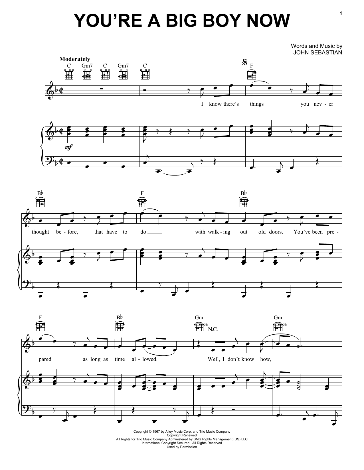 Lovin' Spoonful You're A Big Boy Now sheet music notes and chords arranged for Piano, Vocal & Guitar Chords (Right-Hand Melody)