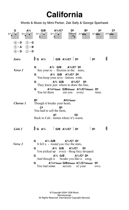 Low California sheet music notes and chords arranged for Guitar Chords/Lyrics