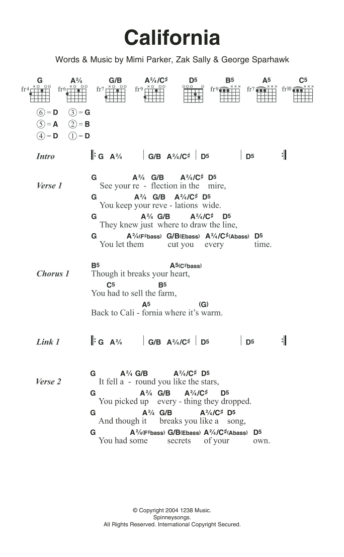 Low California sheet music notes and chords arranged for Guitar Chords/Lyrics