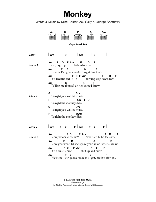 Low Monkey sheet music notes and chords arranged for Guitar Chords/Lyrics
