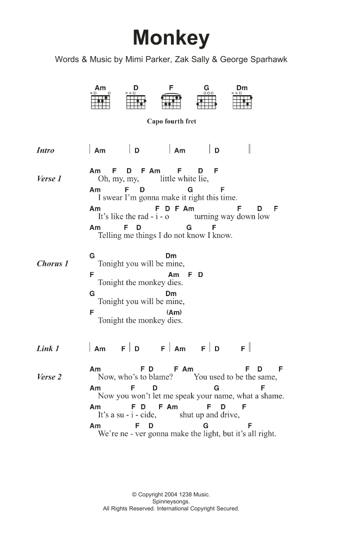 Low Monkey sheet music notes and chords arranged for Guitar Chords/Lyrics
