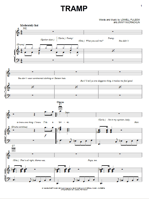 Lowell Fulsom Tramp sheet music notes and chords arranged for Piano, Vocal & Guitar Chords (Right-Hand Melody)