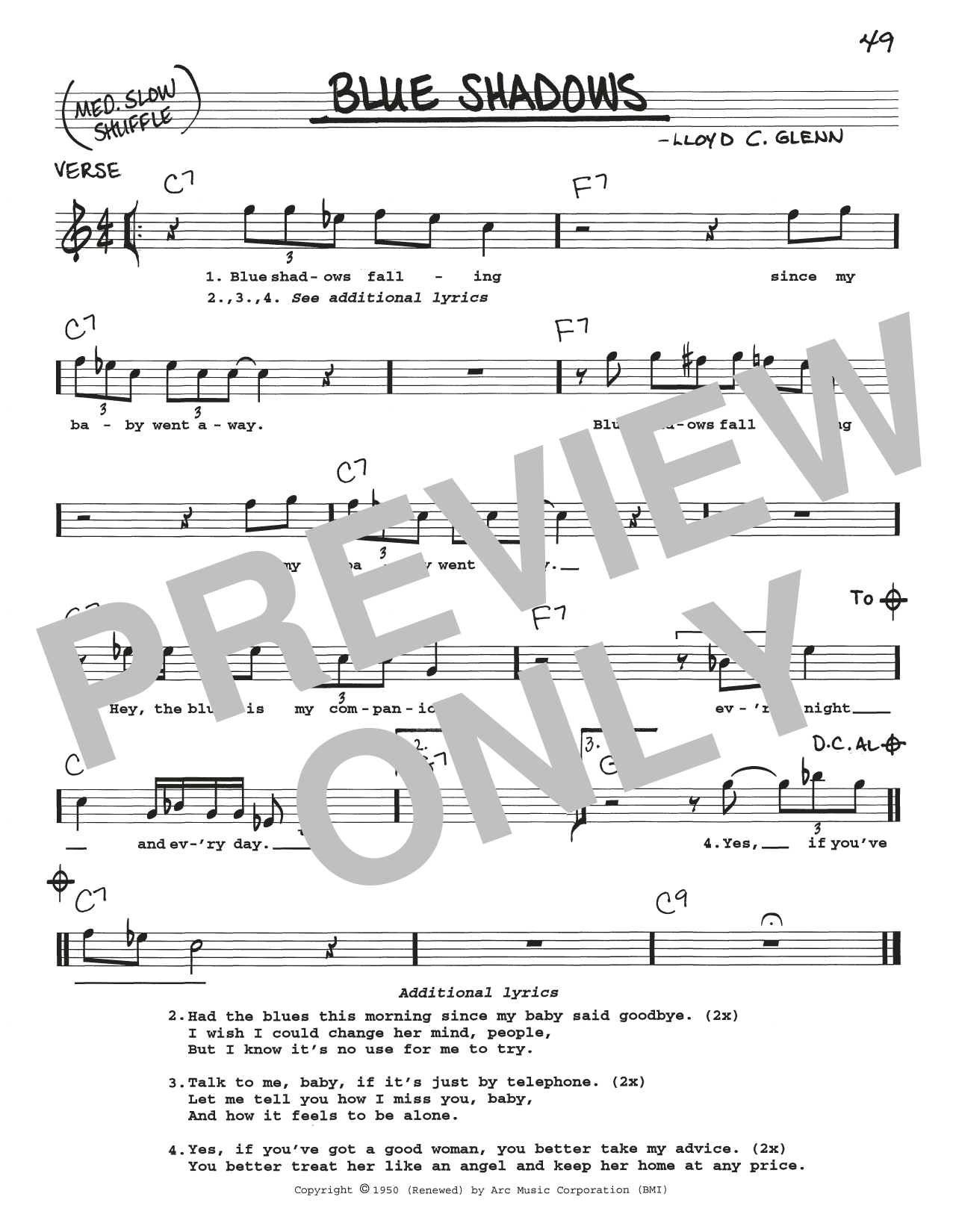 Lowell Fulson Blue Shadows sheet music notes and chords arranged for Real Book – Melody, Lyrics & Chords
