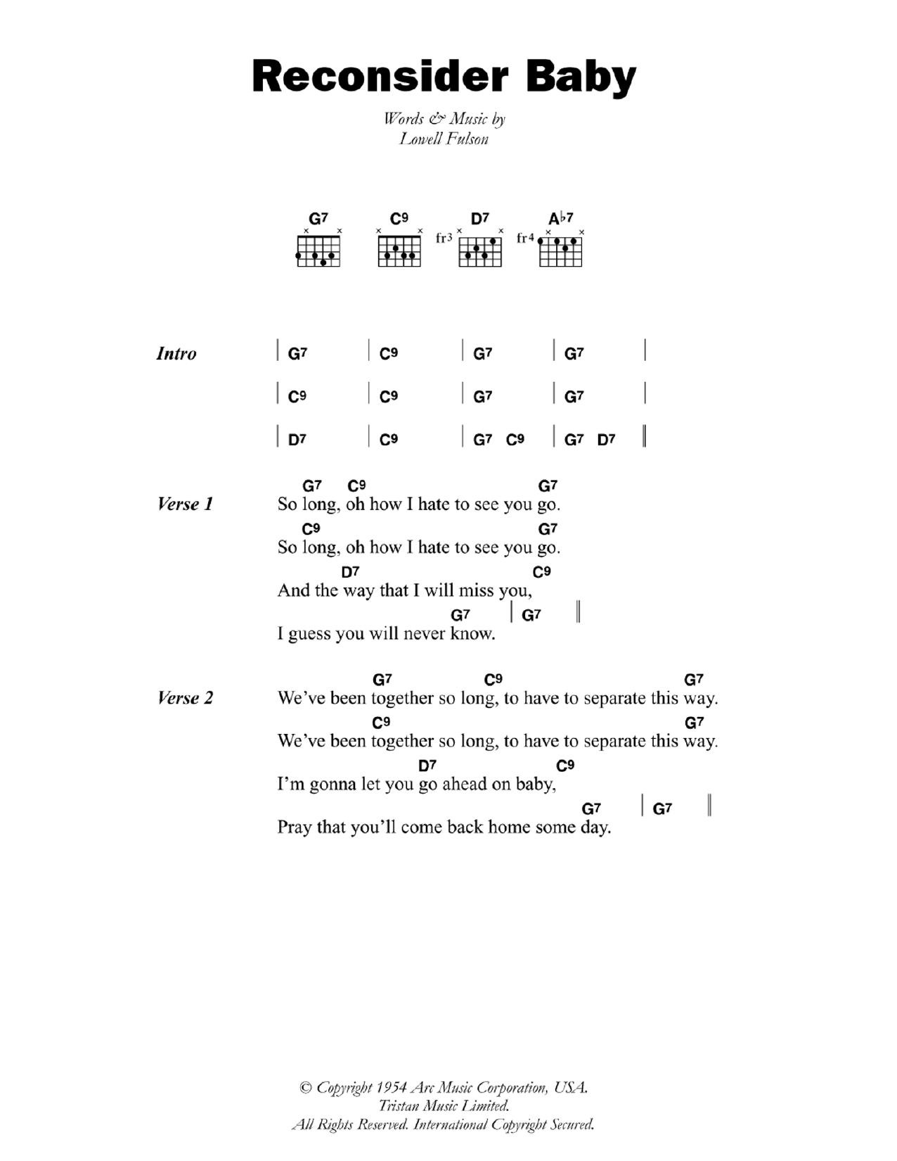 Lowell Fulson Reconsider Baby sheet music notes and chords arranged for Guitar Tab (Single Guitar)
