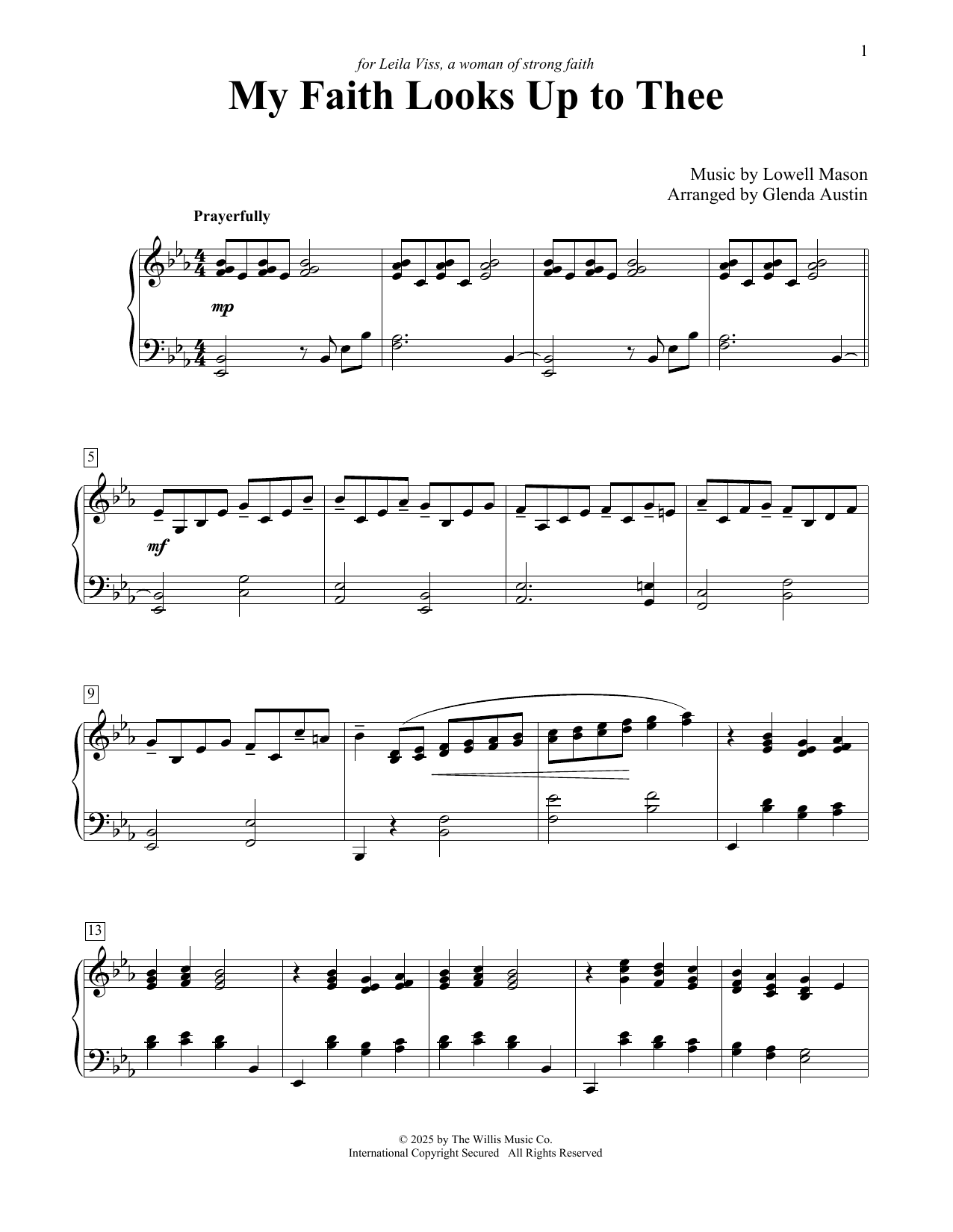 Lowell Mason My Faith Looks Up To Thee (arr. Glenda Austin) sheet music notes and chords arranged for Educational Piano