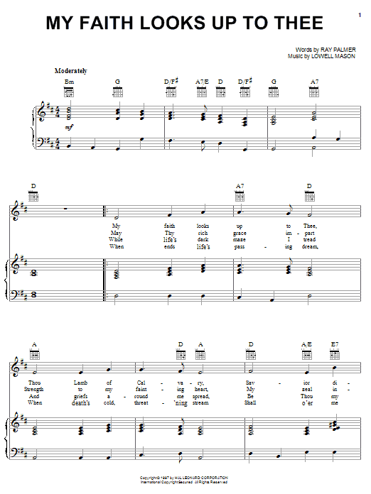 Lowell Mason My Faith Looks Up To Thee sheet music notes and chords arranged for Piano, Vocal & Guitar Chords (Right-Hand Melody)
