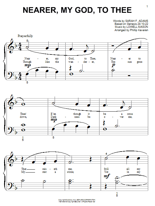 Lowell Mason Nearer, My God, To Thee (arr. Phillip Keveren) sheet music notes and chords arranged for Big Note Piano