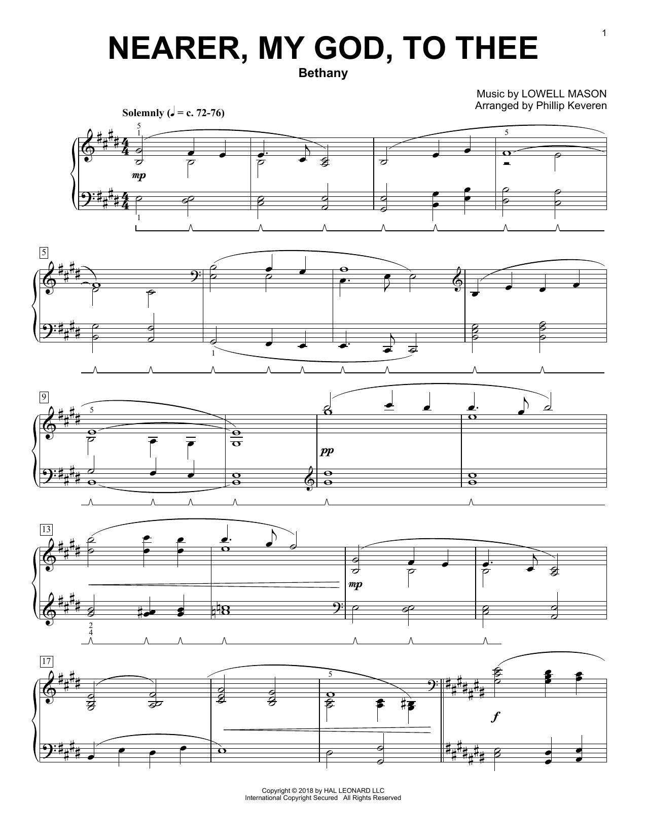 Lowell Mason Nearer, My God, To Thee [Classical version] (arr. Phillip Keveren) sheet music notes and chords arranged for Piano Solo