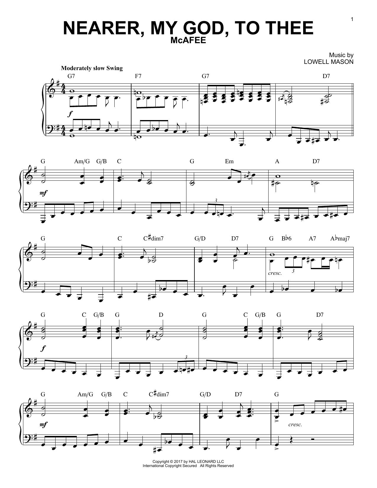 Lowell Mason Nearer, My God, To Thee [Jazz version] sheet music notes and chords arranged for Piano Solo