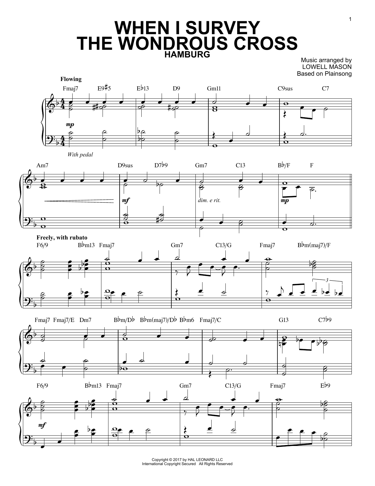 Lowell Mason When I Survey The Wondrous Cross [Jazz version] sheet music notes and chords arranged for Piano Solo
