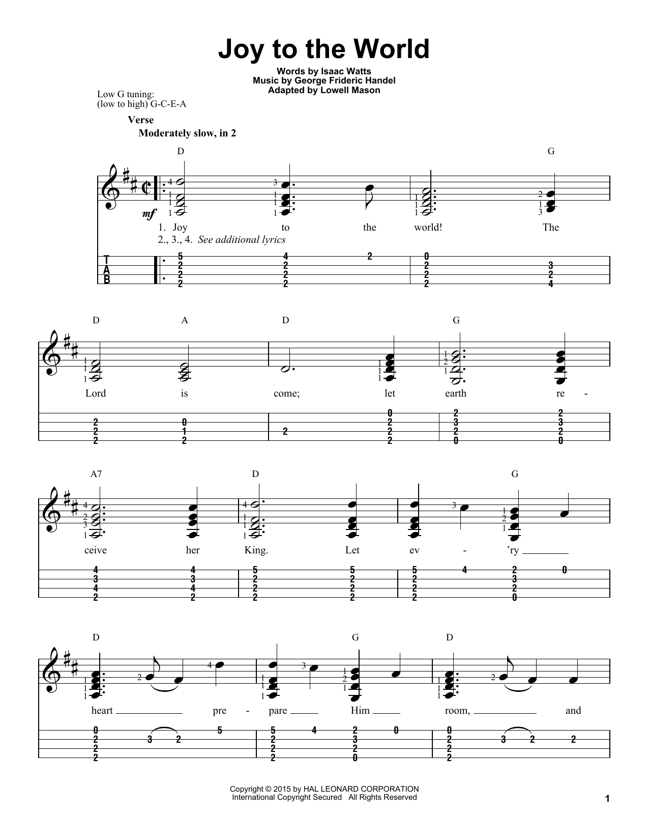 Lowell Mason Joy To The World sheet music notes and chords arranged for Easy Ukulele Tab