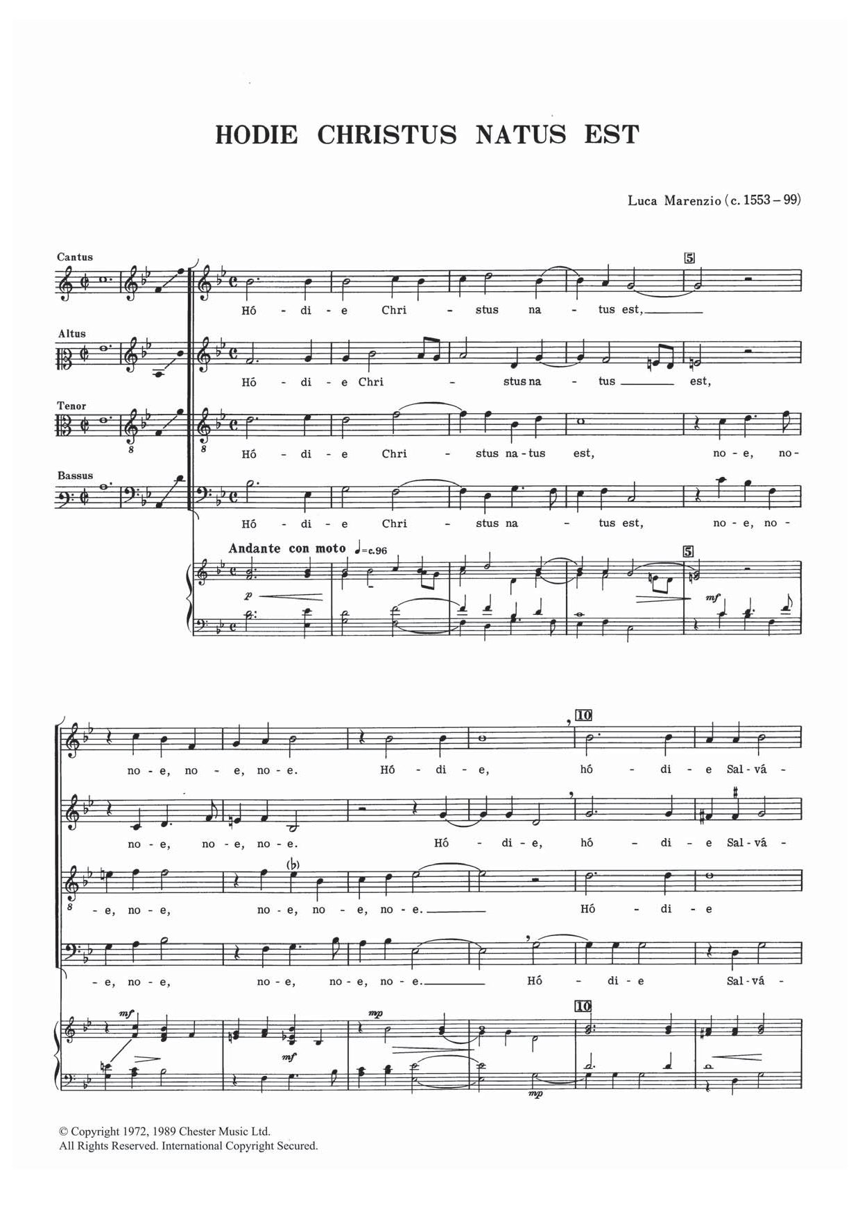 Luca Marenzio Hodie Christus Natus Est sheet music notes and chords arranged for SATB Choir
