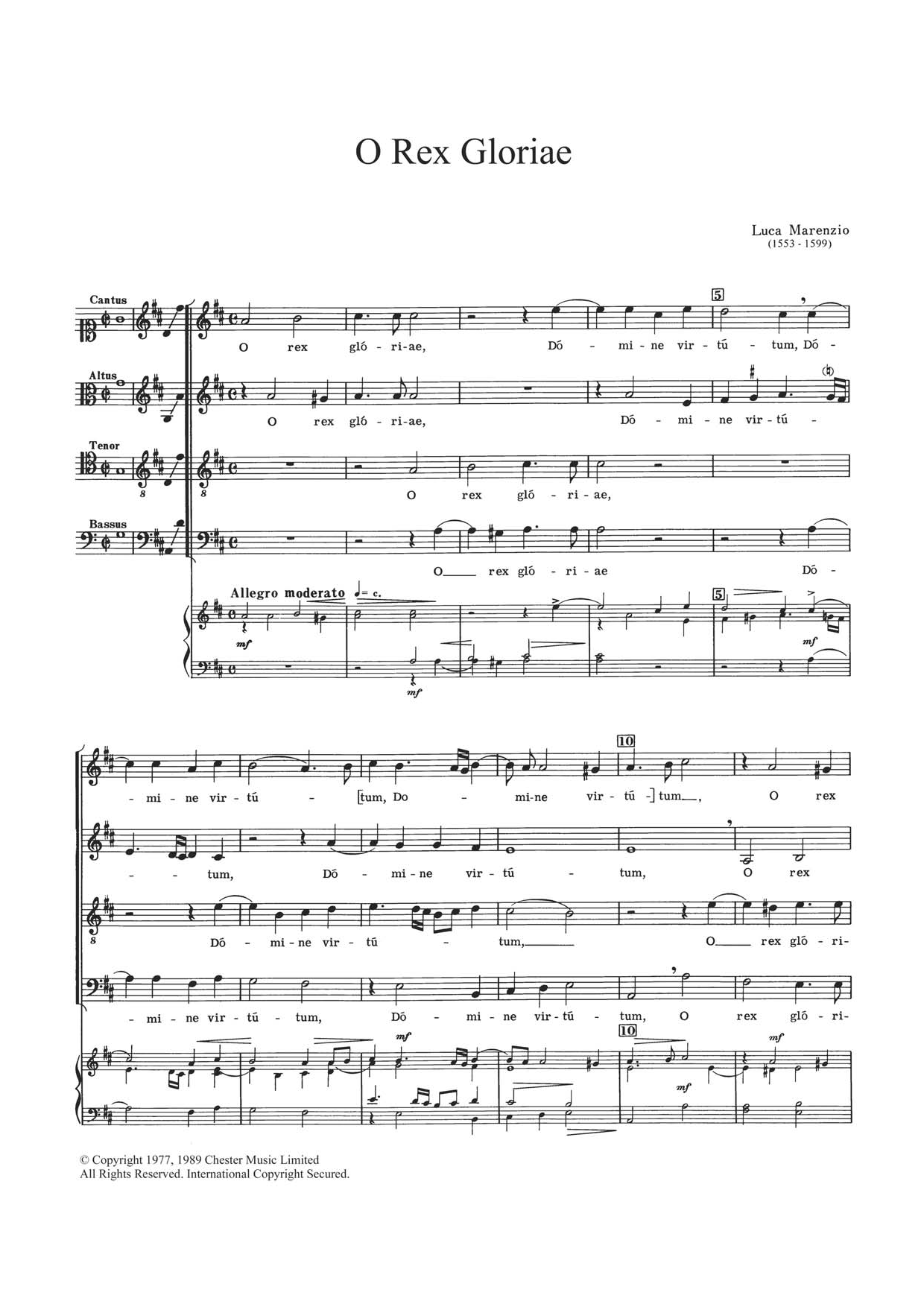 Luca Marenzio O Rex Gloriae sheet music notes and chords arranged for Choir