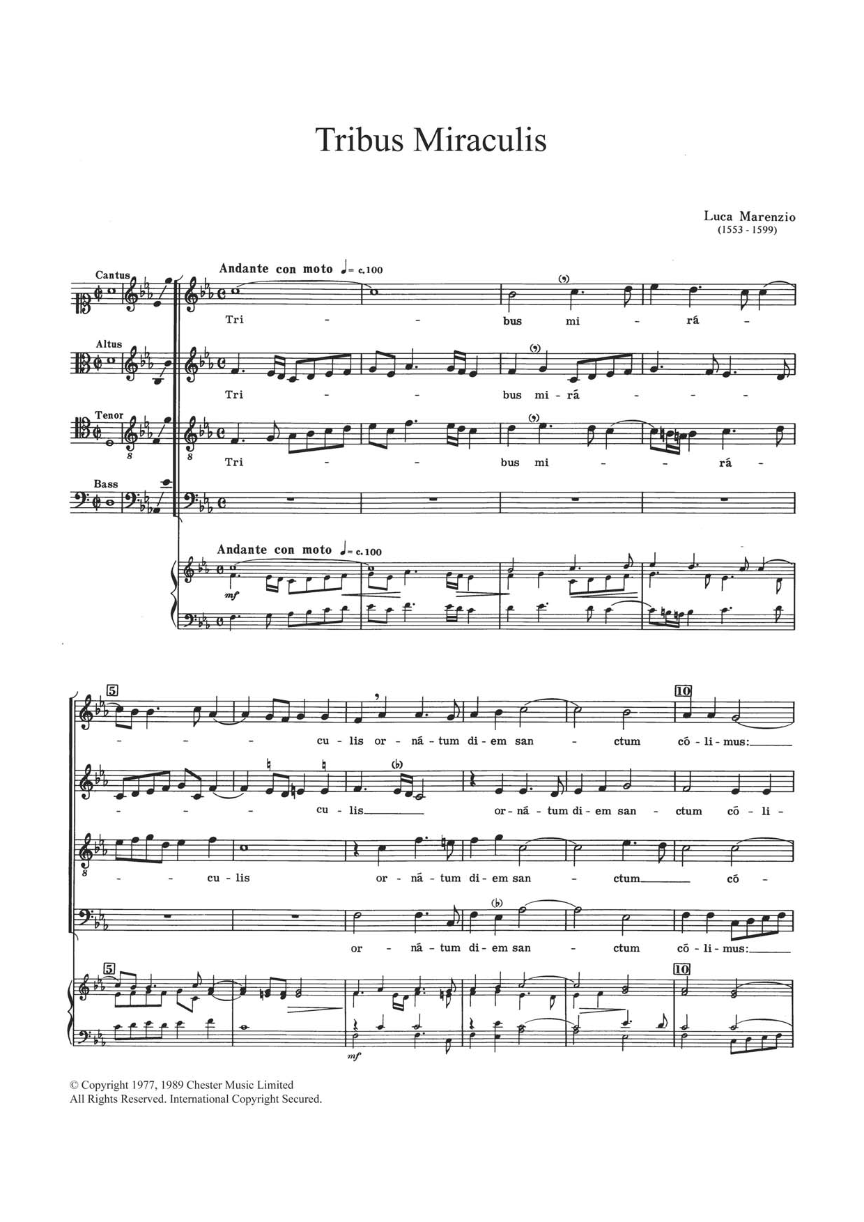Luca Marenzio Tribus Miraculis sheet music notes and chords arranged for Choir
