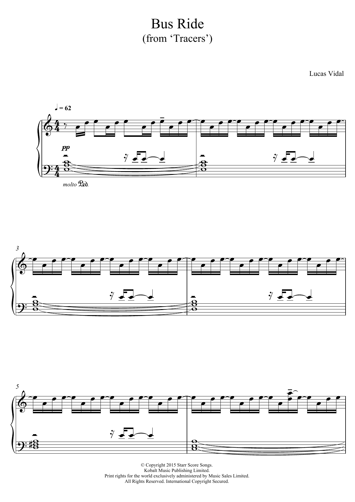 Lucas Vidal Bus Ride (from 'Tracers') sheet music notes and chords arranged for Piano Solo