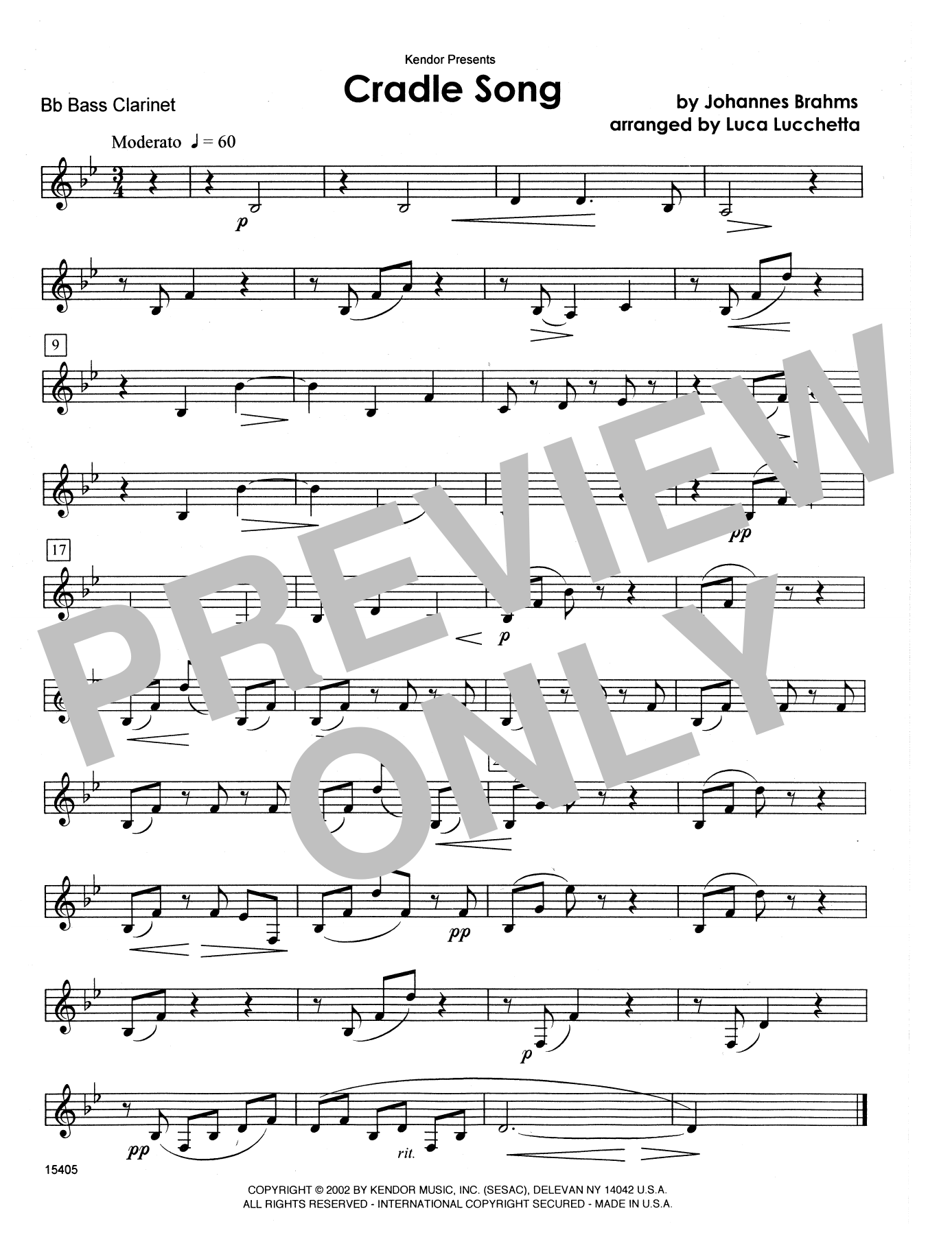 Lucchetta Cradle Song - Bb Bass Clarinet sheet music notes and chords. Download Printable PDF.
