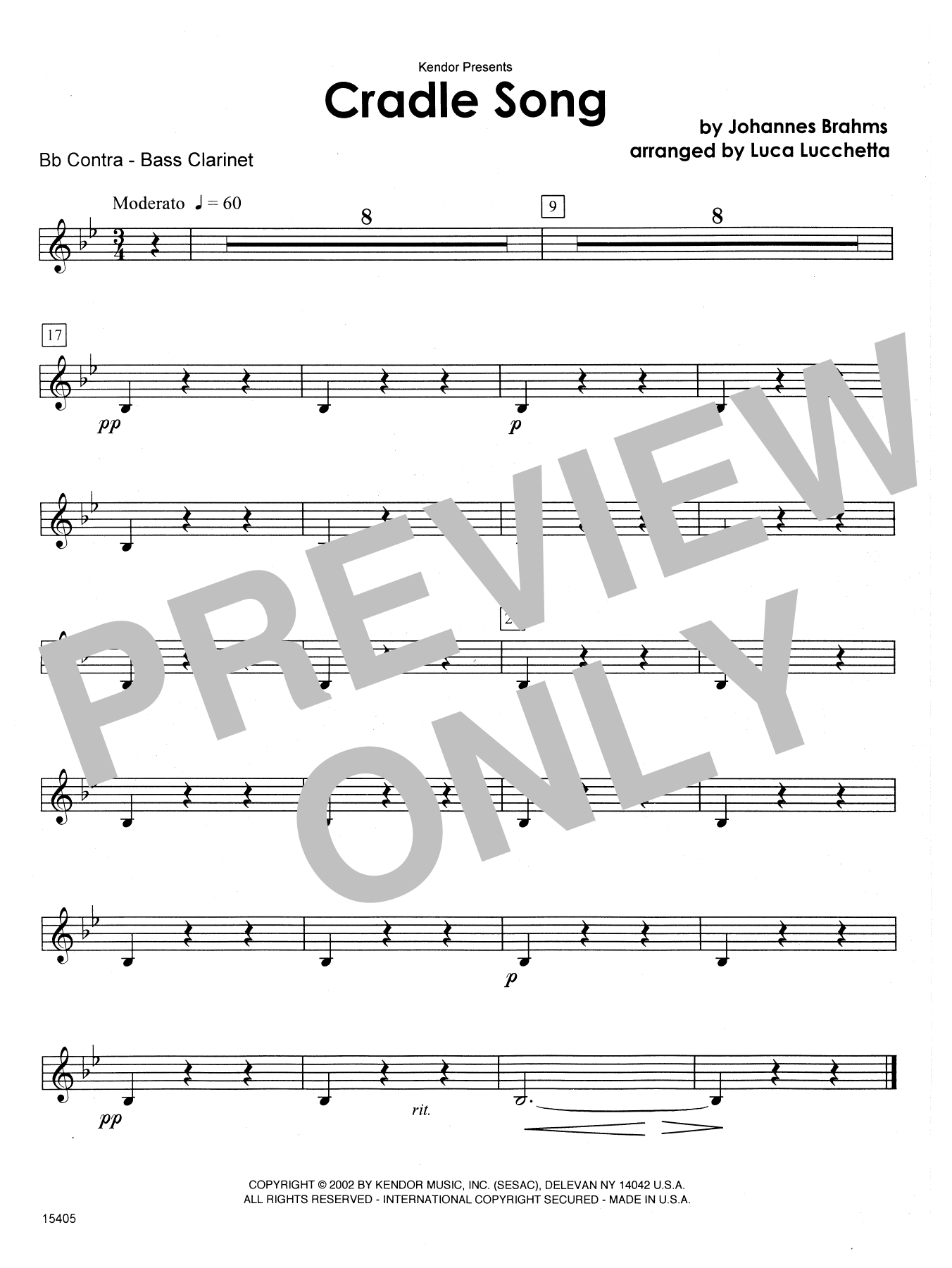 Lucchetta Cradle Song - Bb Contra Bass Clarinet sheet music notes and chords. Download Printable PDF.