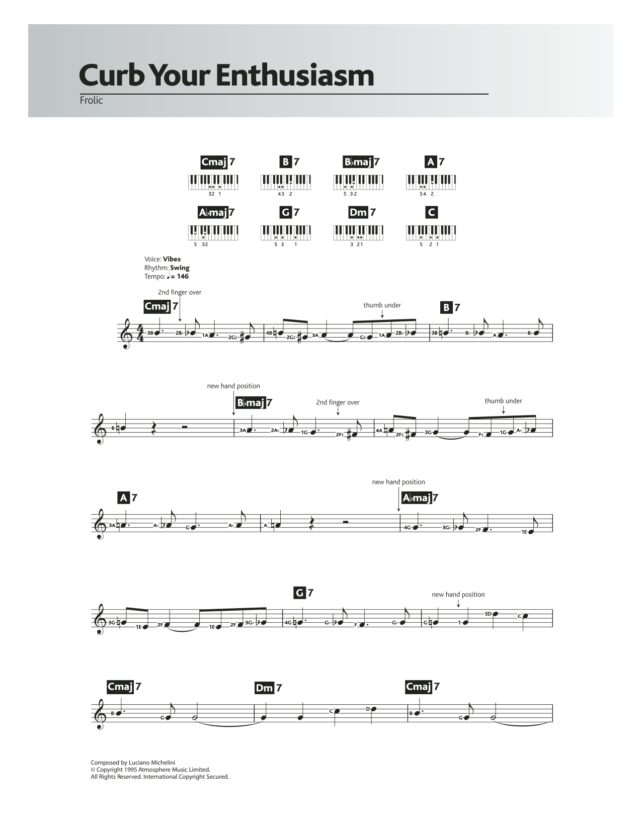 Luciano Michelini Frolic (theme from Curb Your Enthusiasm) sheet music notes and chords arranged for Easy Piano