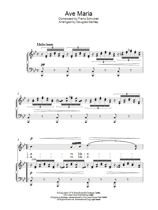 Luciano Pavarotti Ave Maria sheet music notes and chords arranged for Easy Piano