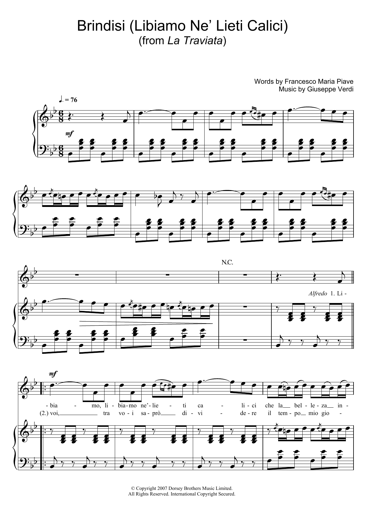 Luciano Pavarotti Brindisi (Libiamo Ne' Lieti Calici) (from La Traviata) sheet music notes and chords arranged for Piano & Vocal