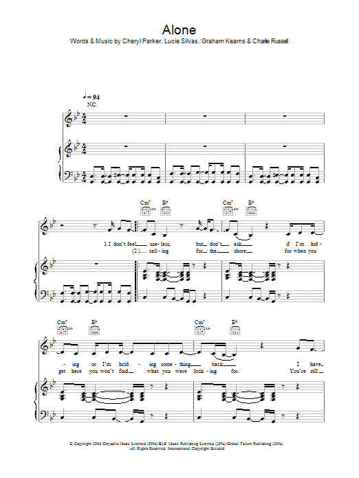 Lucie Silvas Alone sheet music notes and chords arranged for Piano, Vocal & Guitar Chords