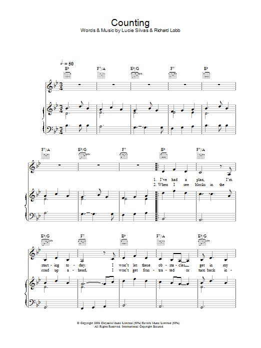 Lucie Silvas Counting sheet music notes and chords arranged for Piano, Vocal & Guitar Chords
