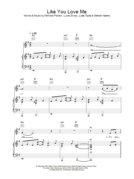 Lucie Silvas Like You Love Me sheet music notes and chords arranged for Piano, Vocal & Guitar Chords