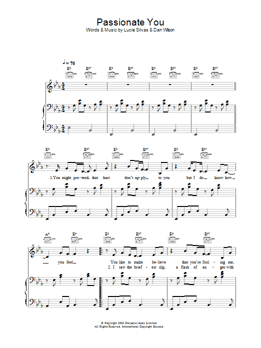 Lucie Silvas Passionate You sheet music notes and chords arranged for Piano, Vocal & Guitar Chords