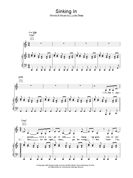 Lucie Silvas Sinking In sheet music notes and chords arranged for Piano, Vocal & Guitar Chords