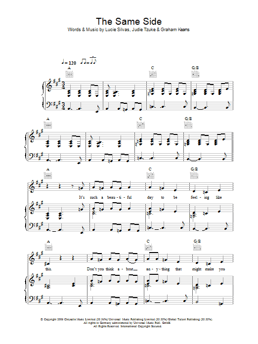 Lucie Silvas The Same Side sheet music notes and chords arranged for Piano, Vocal & Guitar Chords