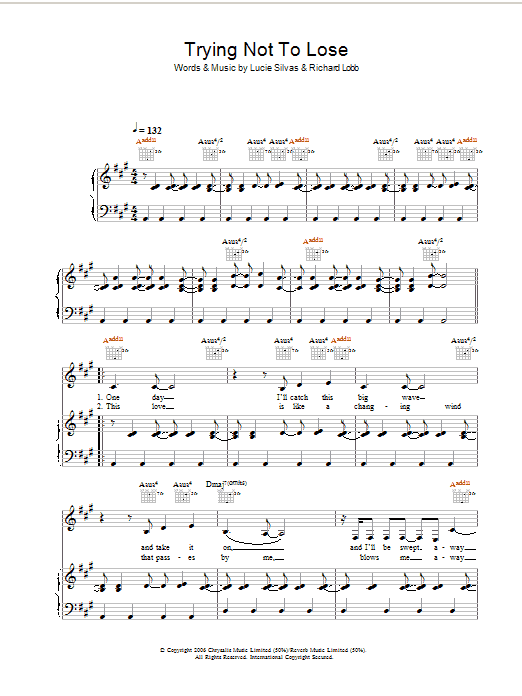 Lucie Silvas Trying Not To Lose sheet music notes and chords arranged for Piano, Vocal & Guitar Chords