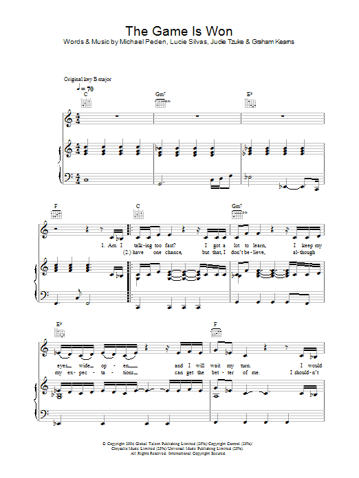 Lucie Silvas The Game Is Won sheet music notes and chords arranged for Piano, Vocal & Guitar Chords